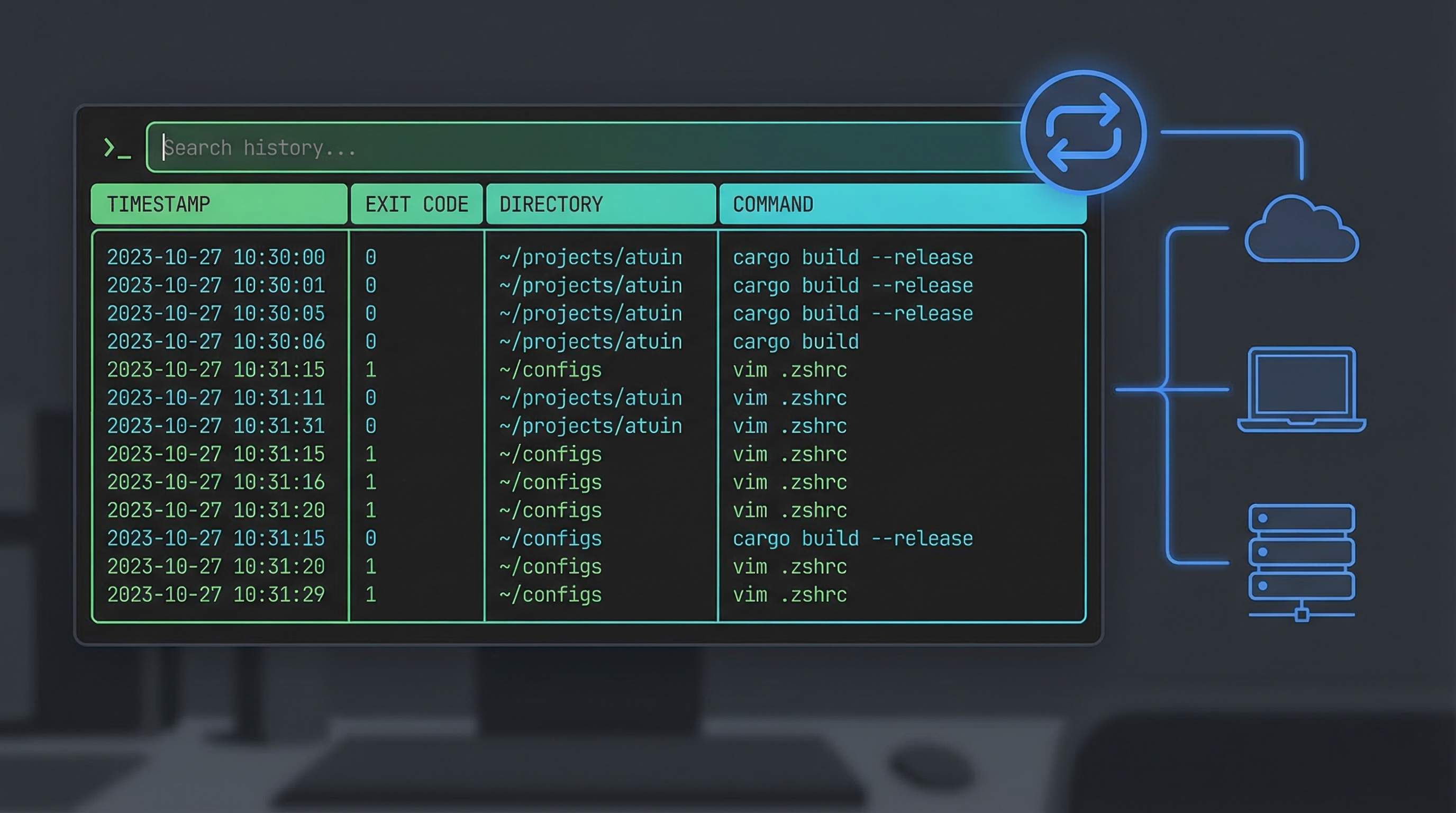 Atuin Shell 历史同步工具界面