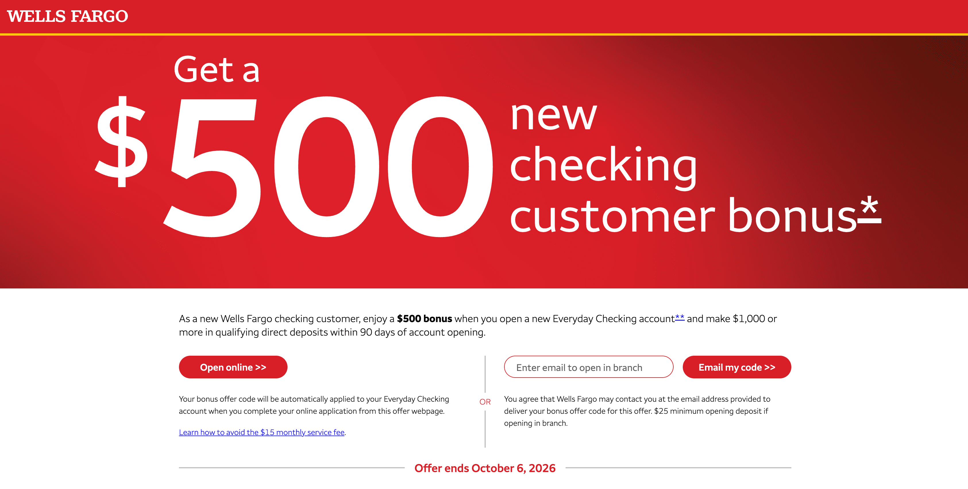 Wells Fargo Everyday Checking $500 开户奖励全解析：ACH 转入门槛与跨年报税注意事项
